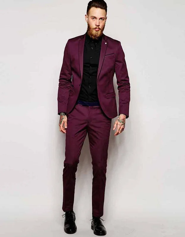 Custom Made One Button font b Burgundy b font Groom font b Tuxedos b font Notch