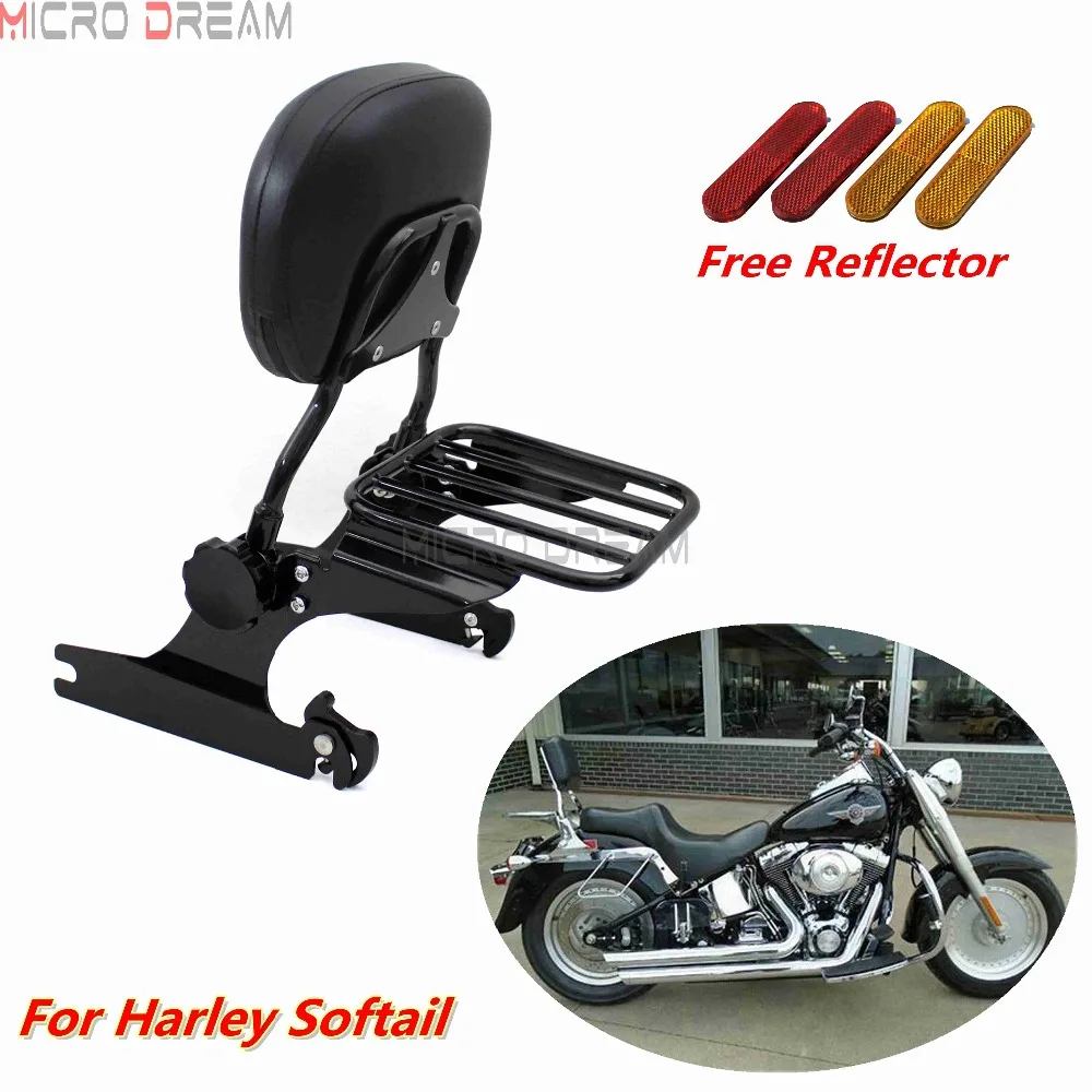 Черная регулируемая спинка Сисси Бар ж/Съемная багажная стойка для Harley Softail Deluex FLSTN FLSTC Breakout FXBR FXSTC 2000-Up