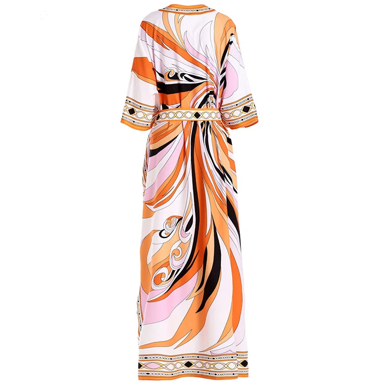 Женское платье макси Svoryxiu, оранжево-белое длинное свободное платье до пола с геометрическим принтом, большого размера, на осень и зиму