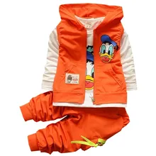 2016 New Autumn children boys girls clothing sets baby kids cartoon coat jacket T shirt pants Donald Duck clothes set