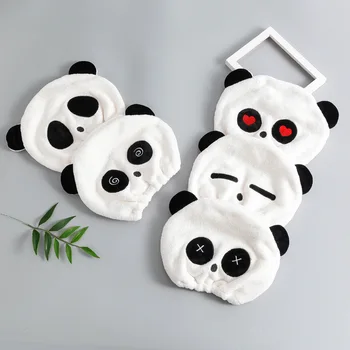 

Panda Shower Cap Cute Child Dry Hair Towel Drying Ultra-Soft Round Hair Dry Hat Coral fleeceTowels Patchwork Cartoon Towels