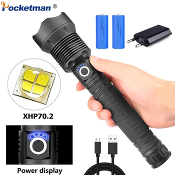 

New XHP70.2 LED Flashlight Powerful Super Bright Torch Zoom Waterproof Flashlight USB Torch XHP70 XHP50 by 18650