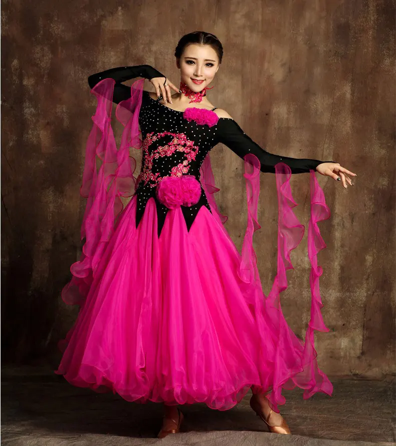 Бальные Танцевальные соревнования платья/стандартный бальный зал платье стандартное танцевальное платье Женщины/женские бальные танцевальные юбки - Цвет: Roseo