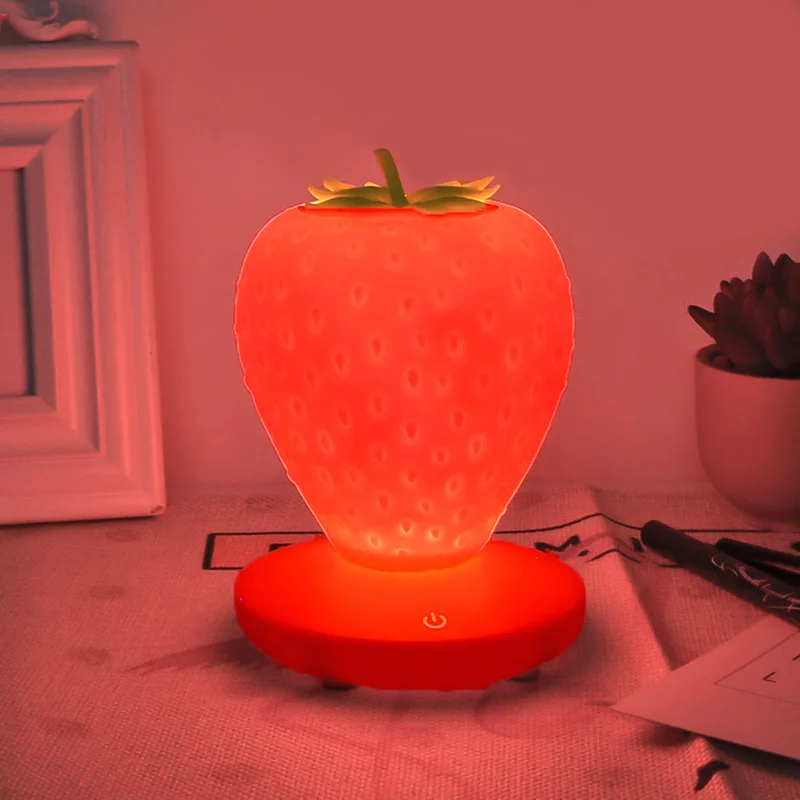 Creative Silicone Strawberry LED Night Light USB Charging Touch Dimmable Decorative Atmosphere Lamp for Baby Children Kids Gift (3)