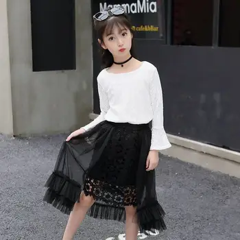 

2019 New Spring Autumn Kids Clothes Sets Children Girls Solid Tops+Lace Mesh Skirts Tracksuits Baby Girl Clothing 2Pcs Sets S199