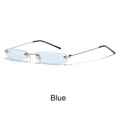 Два Oclock 90s Мини Солнцезащитные очки женские маленькие овальные без оправы тонированные желтые линзы очки Женские винтажные прозрачные маленькие 8813033 - Цвет линз: Синий