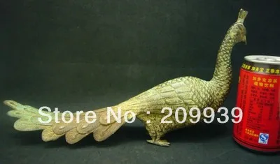 

00810 Chinese Carving Beautiful Green Peafowl With Long Feather Bronze Statue (A0314)