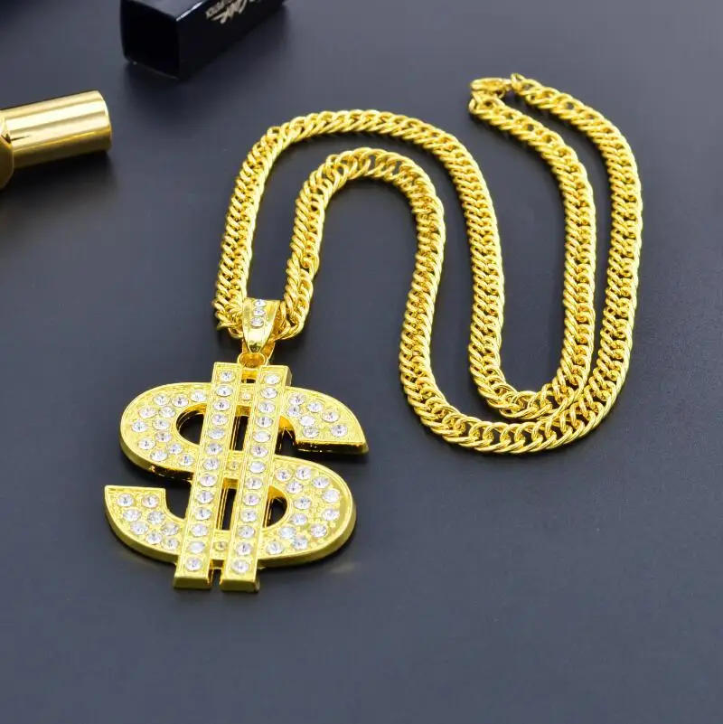 Новинка, в стиле хип-хоп, для ночного клуба, преувеличенная Золотая цепочка, знак доллара, золотое ожерелье для мужчин и женщин, трендовая индивидуальная подвеска