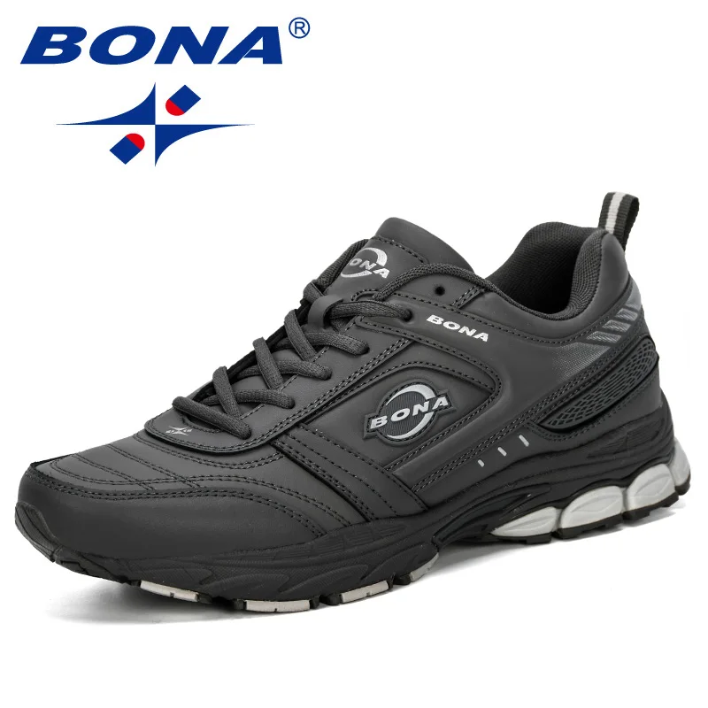 BONA/ мужские летние повседневные кроссовки для бега; кожаные кроссовки; Zapatillas; спортивная обувь; мужские Прогулочные кроссовки; удобные мужские кроссовки - Цвет: Dark gray silvergray