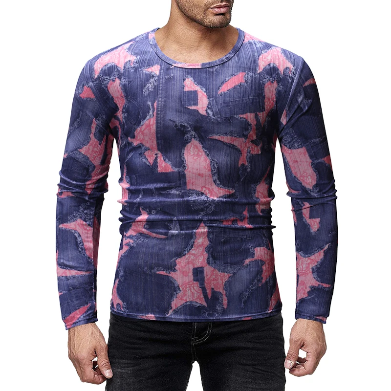 

Men's Casual Print T-shirts Long Sleeve O-neck Hip Hop Style Tshirt Male Loose Streetwear Plus Size M-2XL
