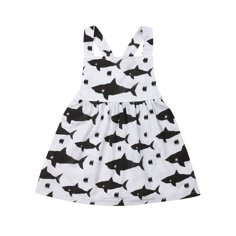 

Summer Toddler Kids Baby Girl Sleeveless Dress Girls Casual Vestidos Cotton Clothes Shark Backless Tutu Dresses Sundress