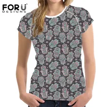 FORUDESIGNS/женская футболка с круглым вырезом ручной работы Хамса, повседневные женские футболки с коротким рукавом, Модные дышащие топы для девочек