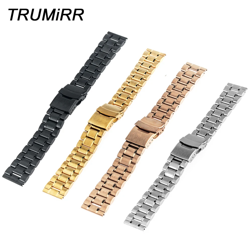 

Stainless Steel Watchband 16 18 20 22 24mm Universal Watch Band Safety Buckle Strap Wrist Bracelet Black Rose Gold Silver + Tool