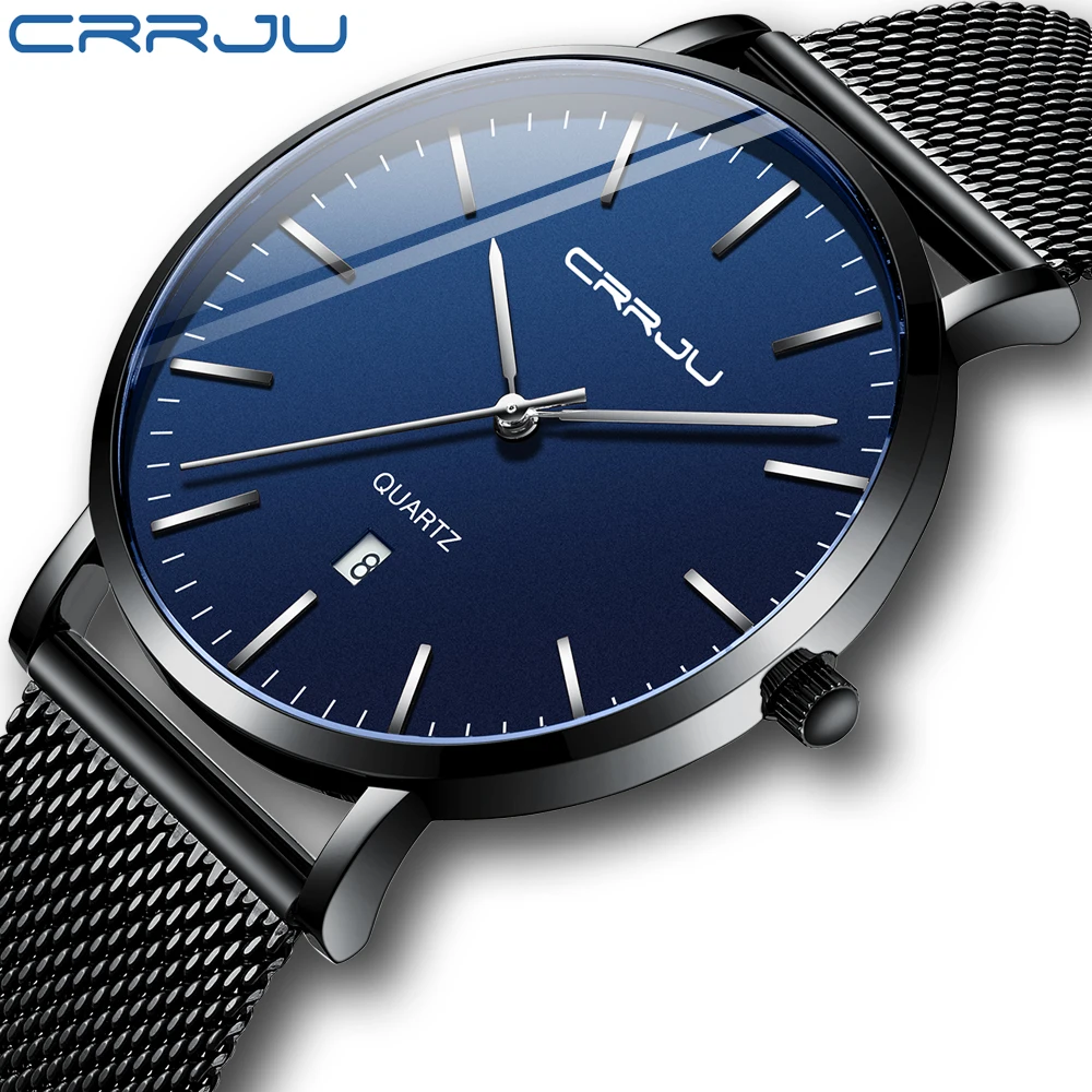 Relogio Masculino New CRRJU Fashion Mens Watches Luxury Top Brand Business Blue Quartz Watch Mens Casual Waterproof Cool Watch