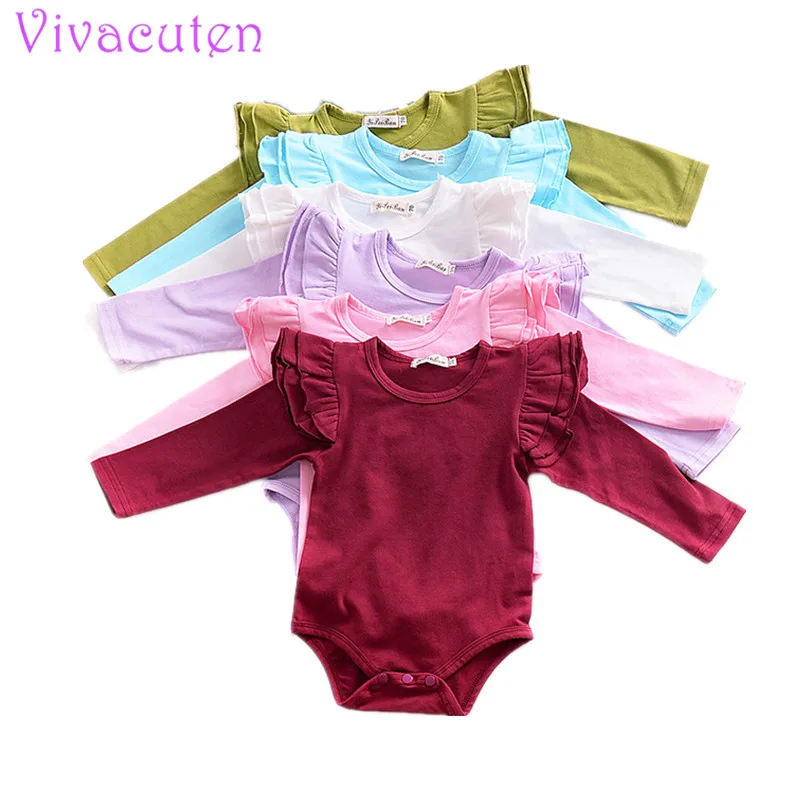 

Baby Rompers Long Sleeve 2018 Spring Infant Girls Jumpsuit Solid Flutter Sleeve Cute Princess Toddler Clothes 0-3 Years