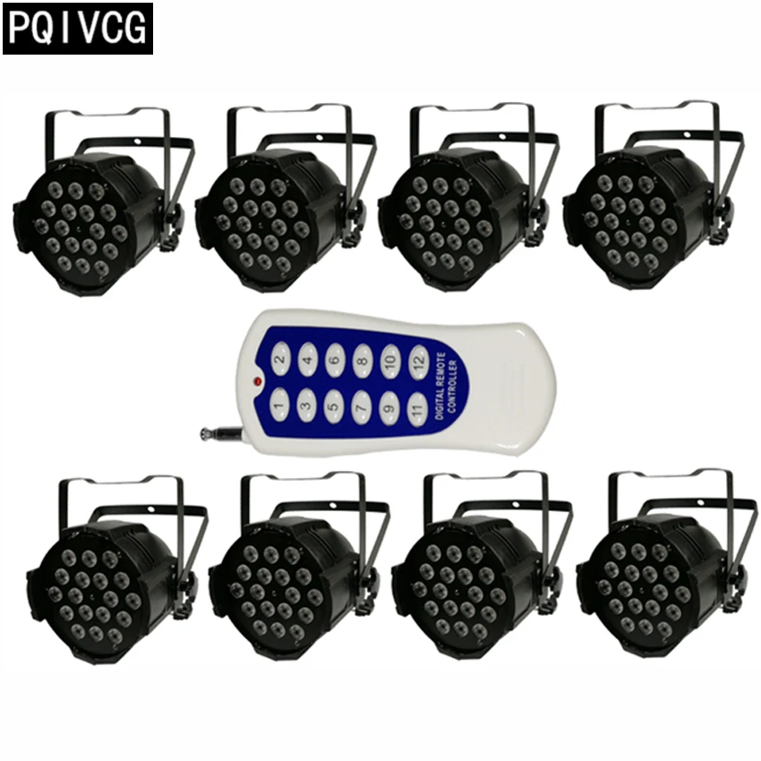 

8pcs/18X12W remote control led par light rgbw dmx512 rgbw 4in1 flat par rofessional disco equipment dj light