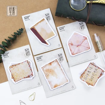 

4packs/lot Vintage Trend Style Sticky Paper Note Retro Design Label Sticker Irregular Creative Sticky Notes Student Supplies