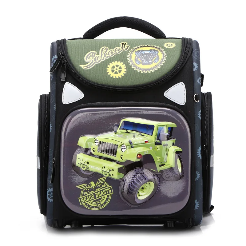 Высококачественные рюкзаки для девочек начальной школы, детские школьные ранцы для мальчиков, ортопедический ранец, детский мультяшный рюкзак для девочек - Цвет: green truck
