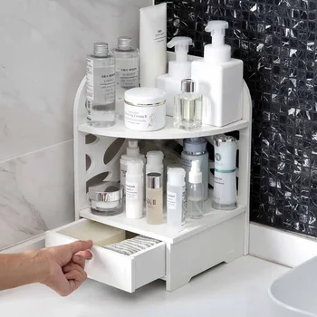 

OTHERHOUSE Bathroom Organizer Wood Shelf Desktop Storage Rack with Drawer Makeup Organizer Shower Caddy Corner Shlves Stand