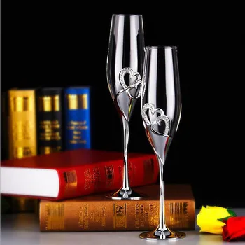 

NEW 200ML Long Wedding Champagne Wine Glasses Crystal Silver Plated Toasting Flutes Cup for Party Decoration 2pcs/Set