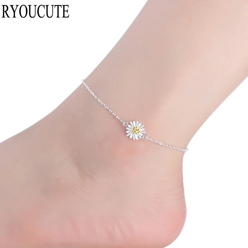 

New Arrivals Fashion 925 Sterling Silver Daisy Flower Anklets for Women Hot Sale Sterling Silver Jewelry Girls Gift