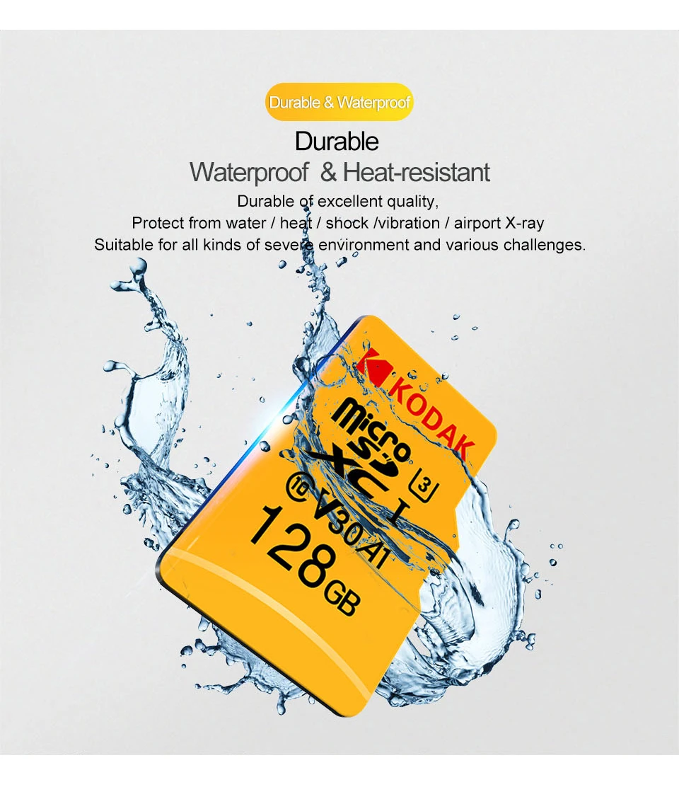 Kodak микро сд microsdxc 16ГБ 32ГБ 64ГБ 128ГБ сд карта U3 флеш TF карта памяти флешка на камера смартфон микро планшет видеорегистратор автомобильный