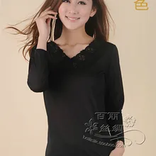 Шелковое тонкое(толстое) шелковое нижнее белье с v-образным вырезом и длинными рукавами без подкладки