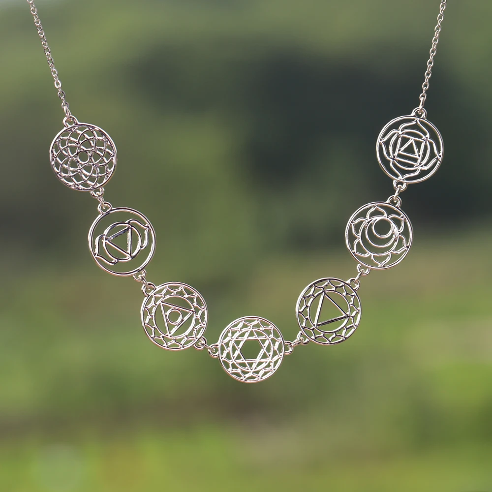 

7 Chakra Necklace Yoga Energy Alloy Necklace Om Symbol Meditation Necklace For Women Fashion Jewelry