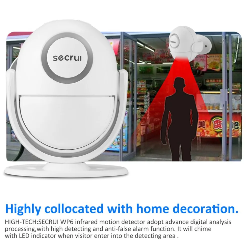 

SECRUI WP6 Wireless Home Security Alarm PIR Motion Sensor Alarm Visitor Guest Entry Doorbell Chime with Remote Control