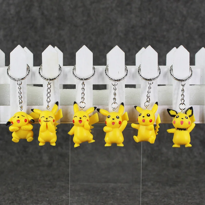 

6pcs/lot Figure Toy Kawaii Pichu Mini Model Keychain 2-5cm Anime Cartoon Keyring