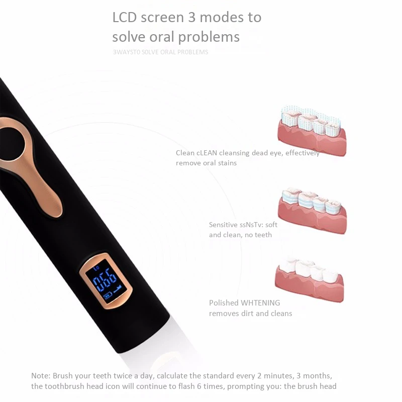 Интеллектуальная Lcd Ультразвуковая электрическая зубная щетка Магнитная подвеска Индукционная трехскоростная Регулировка Индукционная перезаряжаемая Whi