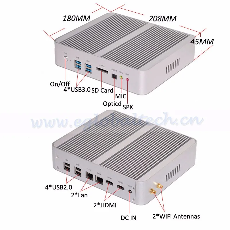 Barebone система Intel Core i7 5500u процессор тонкий клиент безвентиляторный мини ПК графика HD 5500 2* RJ45 Lan/HDMI Win10 minipc