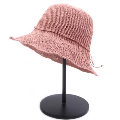 Leather Pink YWMQFUR женские летние панамки пляжные соломенная шляпа Панама широкий волнистый край сложенный открытый колпачок S Досуг праздник шляпа из рафии Козырьки Шляпы - Цвет: Leather Pink