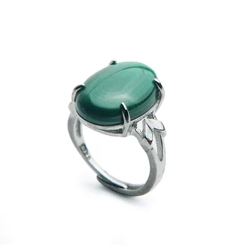 

Green Natural Malachite Chrysocolla Gemstone Fashion 925 Sterling Silver Rings For Women Men Adjustable Size