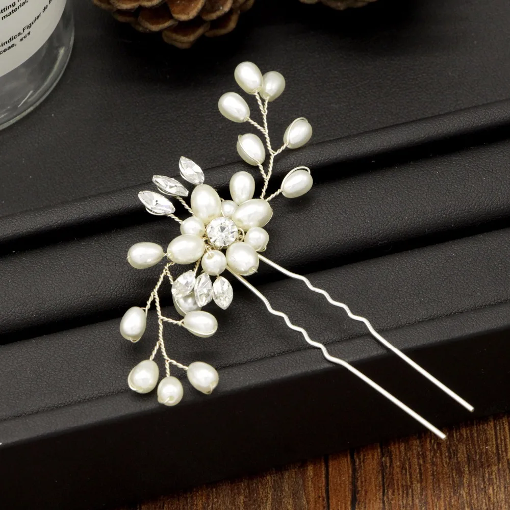 

European gold hair comb bridal rhinestone set with diamond beads wedding jewelry accessories