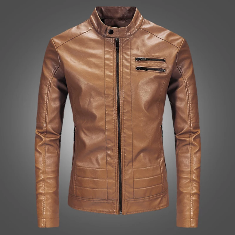 Мужские кожаные куртки модная мотоциклетная куртка из искусственной кожи Slim Fit Искусственная кожа пальто мужской байкерская куртка Jaqueta De