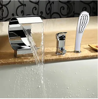 

Free ship chrome color 3 pcs widespread Waterfall Bathroom Bath Roman Tub Filler shower Faucet