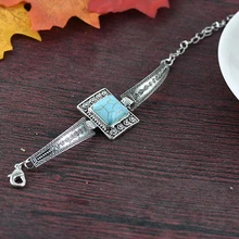 Классический женский Ретро винтажный натуральный квадратный зеленый Howlite каменный браслет тибетского серебристого цвета браслет с цепочкой