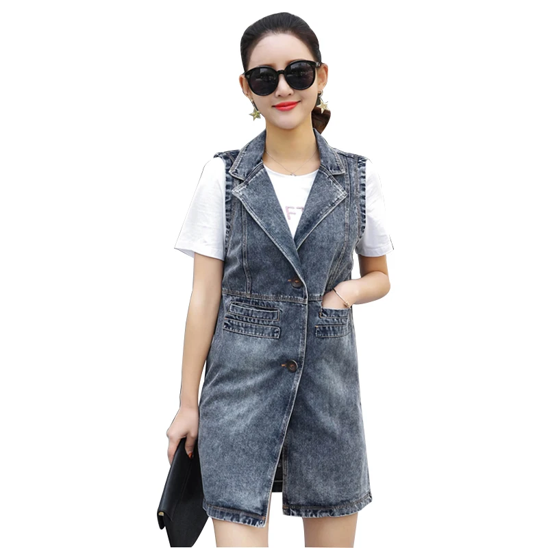 

Spring Autumn Large Size Women's Jeans Vest Long Loose Coat Sleeveless Vest Frayed Vintage Jacket Outerwear Women's Waistcoat