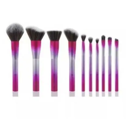 

10Piece Colorful Metalized Makeup Brush Set With Retail Box Buffing Tapered Large Contour Flat Top Blending Metal Brush