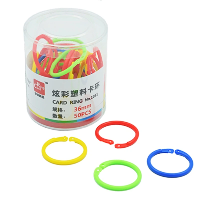 

50pcs/box 36mm colorful plasitic book Photo Album Loose-leaf Card Circle Key Jump Ring Buckle Snap Binding mixed colors Diy