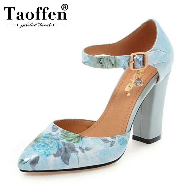 online Tamanho 31 46 TAOFFEN Mulheres Sexy Apontou Toe de Salto Alto Sandálias Flor Bombas Mulher Sapatos Saltos Grossos Tornozelo mulheres Sapatos de Verão