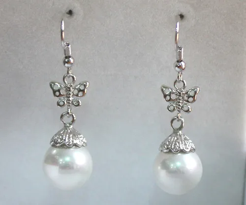 

Free shipping 12MM Bead White /Pink /Blue Sea Shell Beads Butterfly Drop Earring