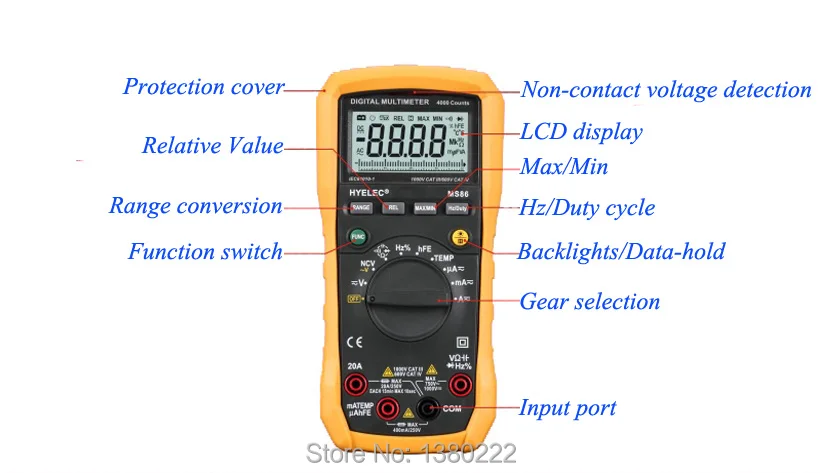 ФОТО HYELEC MS86 LCD Digital Multimeter AC DC Voltage Detector DMM Ohm VOLT Measurement Multimeters Memory and temperature Function