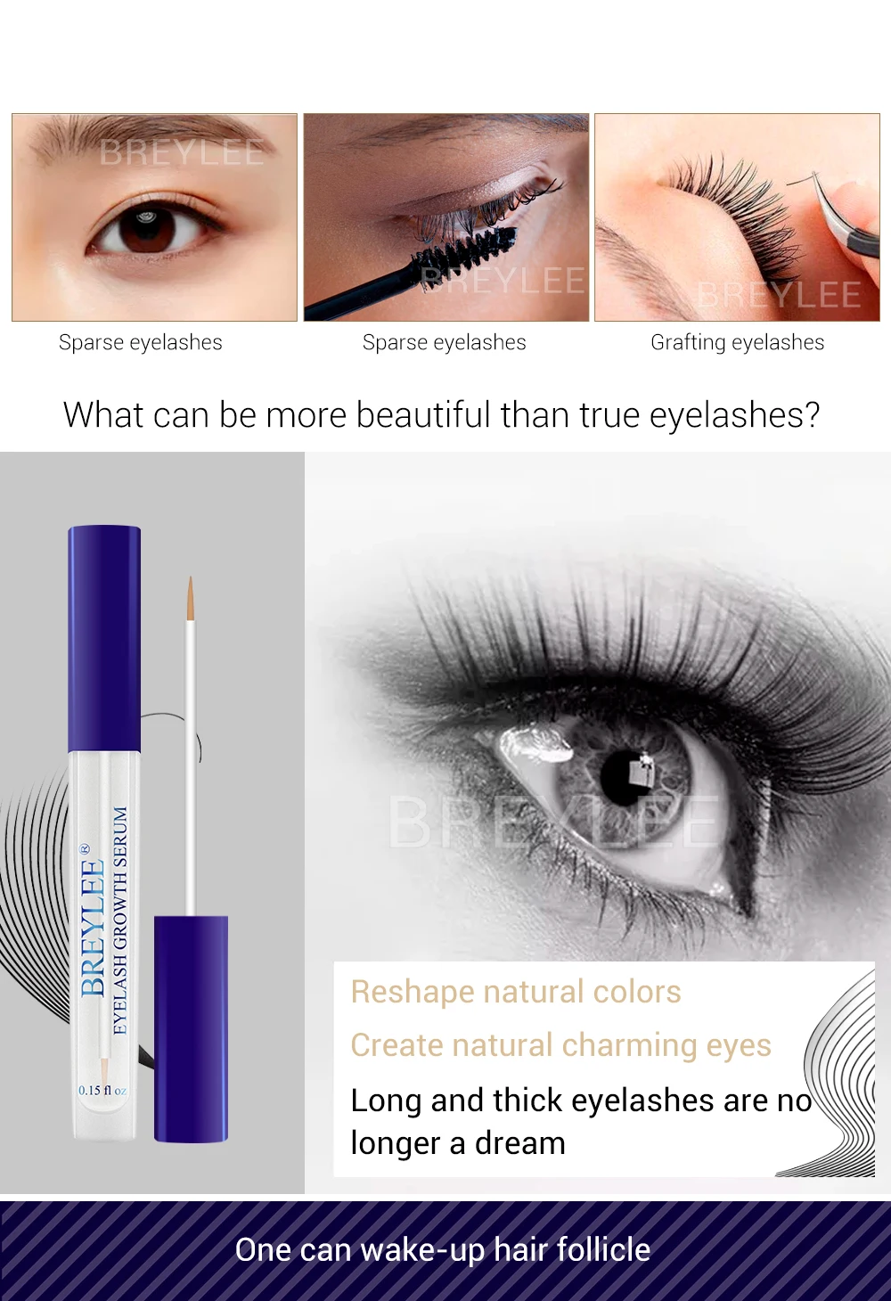 BREYLEE Eyelash Growth Serum Eyelash Enhancer Eye Lash Treatment Liquid Longer Fuller Thicker Eyelash Extension Makeup 10PCS