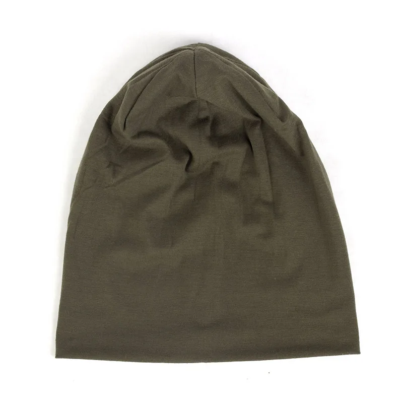 Army Green Весенние женские и мужские унисекс одноцветные громоздкие шапочки для женщин модные мужские хлопковые шапки тюрбан Skullies Beanies женские эластичные шапки - Цвет: Army Green