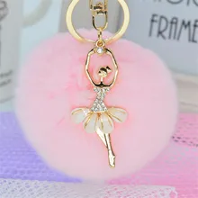 

Pop Fluffy Faux Rex Rabbit Fur Ball Pom Pom Keychain Women Bag Charms Dancer Girl Trinket Keyring Hare Toy Key Chain Party Gift
