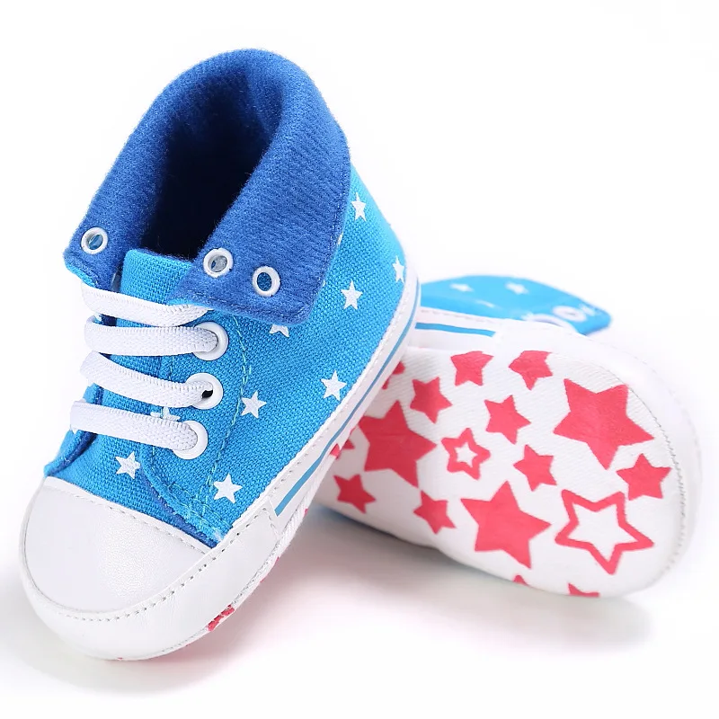 Парусиновая обувь для малышей, брендовая обувь для маленьких девочек с принтом звезды, обувь на мягкой подошве, Обувь На Шнуровке Для