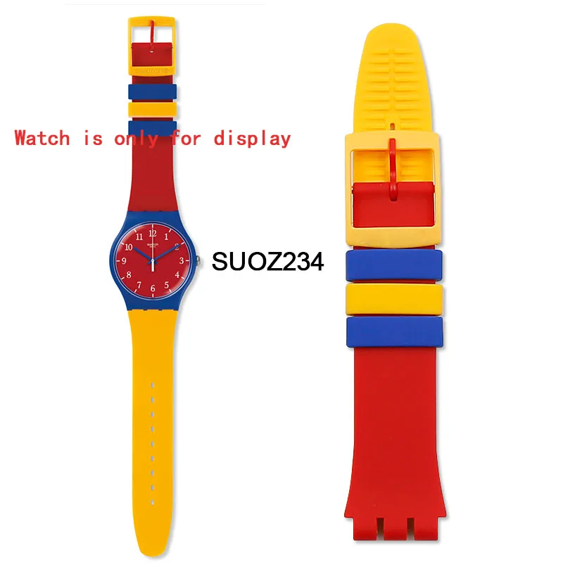 Силиконовый ремешок Мужские аксессуары для часов Пряжка 19 мм для Swatch SUOB704 SUOZ147SUOW701 спортивный водонепроницаемый ремешок для часов - Цвет ремешка: SUOZ234