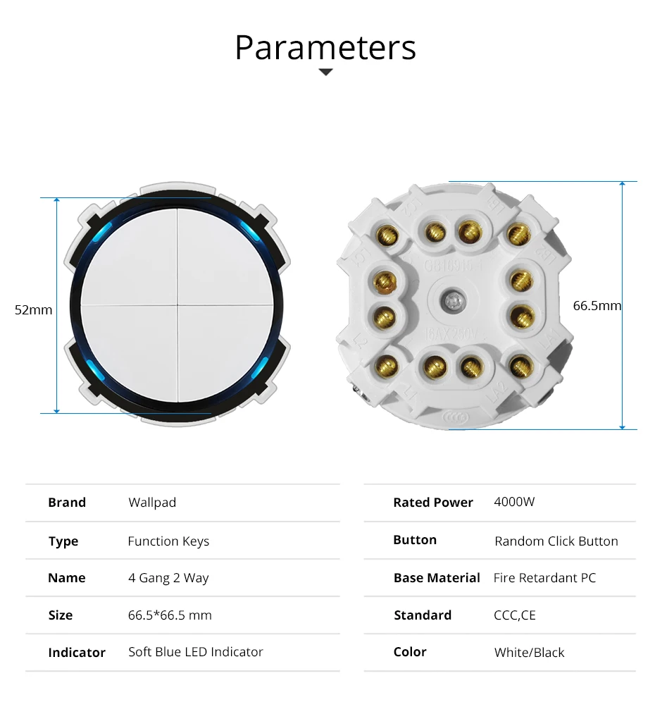 Wallpad 4 банды 2 пути настенный светильник светодиодный индикатор-переключатель функция ключ только комбинация